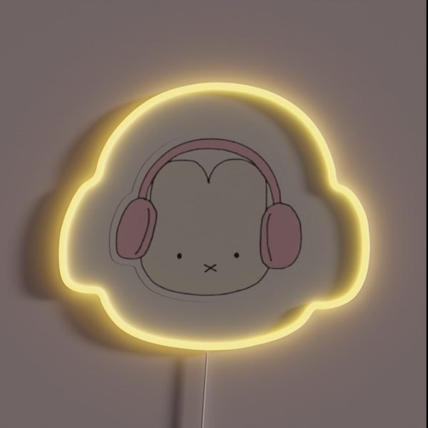 Miffy With Pink Headphones RGB Neon Sign