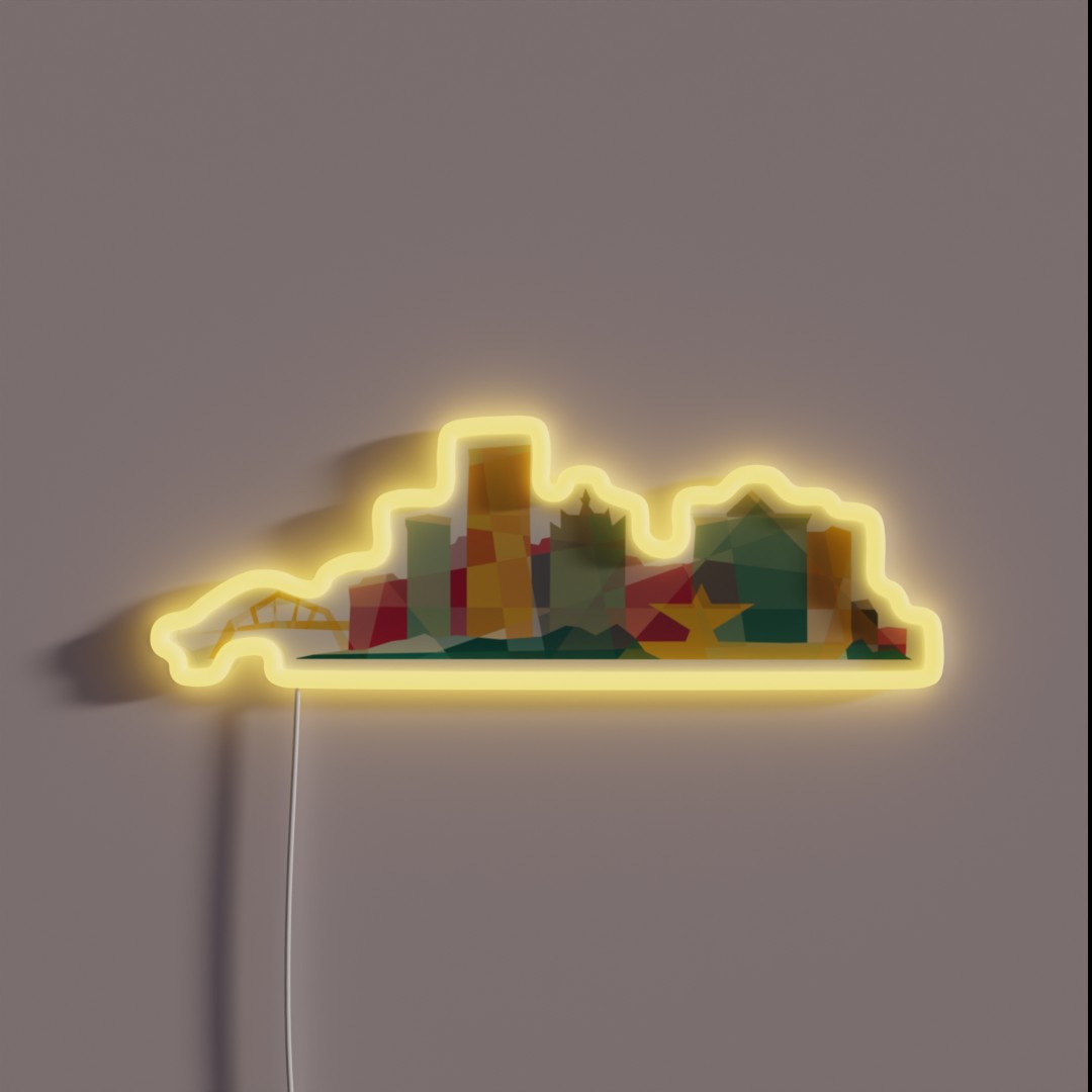 Milwaukee Skyline With MKE Geometric Shapes RGB Neon Sign Milwaukee Skyline With MKE Geometric Shapes RGB Neon Sign