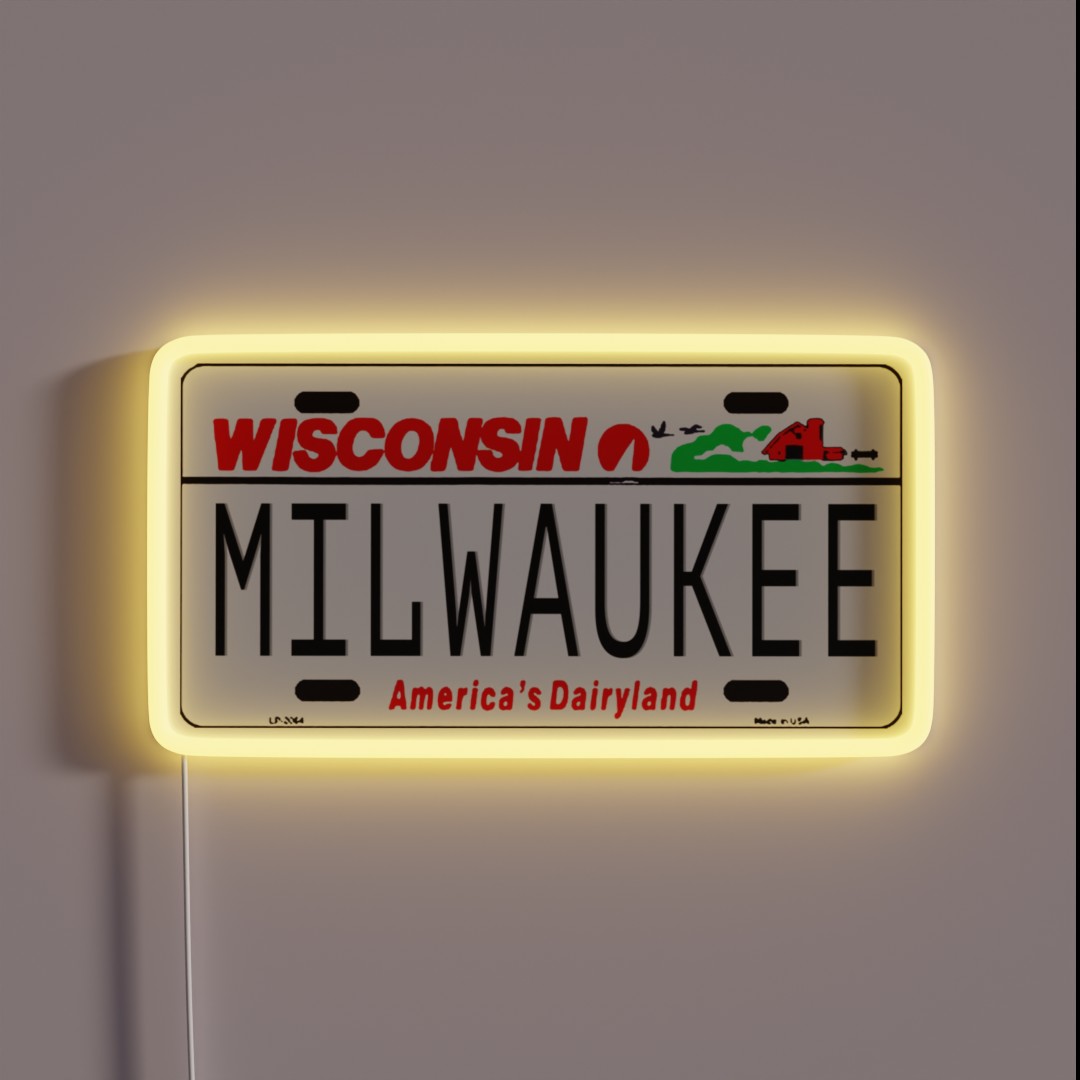 Milwaukee WI License Plate RGB Neon Sign Milwaukee WI License Plate RGB Neon Sign