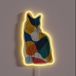 Minimalist Line Drawing Of A Cat RGB Neon Sign