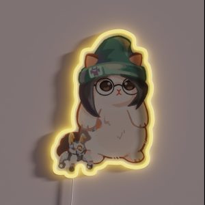 Minimalist Mewjoy Cat Cute Surprised Penguin Catmewjoy RGB Neon Sign