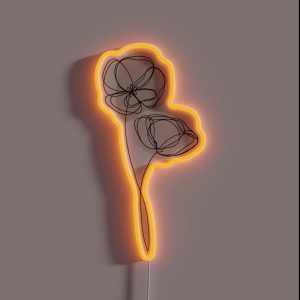 Minimalist Single Line Drawing Of Two Poppy Flowers RGB Neon Sign