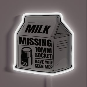 Missing 10MM Socket Milk Carton Funny Mechanic RGB Neon Sign