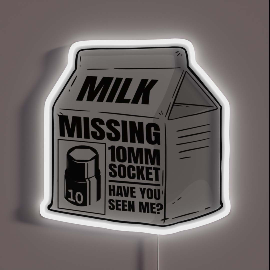 Missing 10MM Socket Milk Carton Funny Mechanic RGB Neon Sign Missing 10MM Socket Milk Carton Funny Mechanic RGB Neon Sign