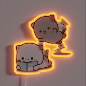 Mochi Mochi Peach Cat Reading Premium 1 RGB Neon Sign
