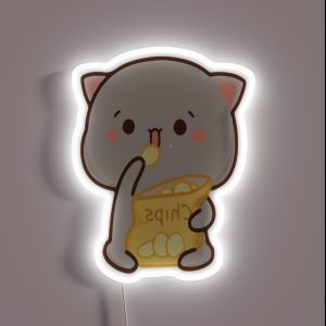 Mochi Mochi Peach Cat With Chips Long RGB Neon Sign