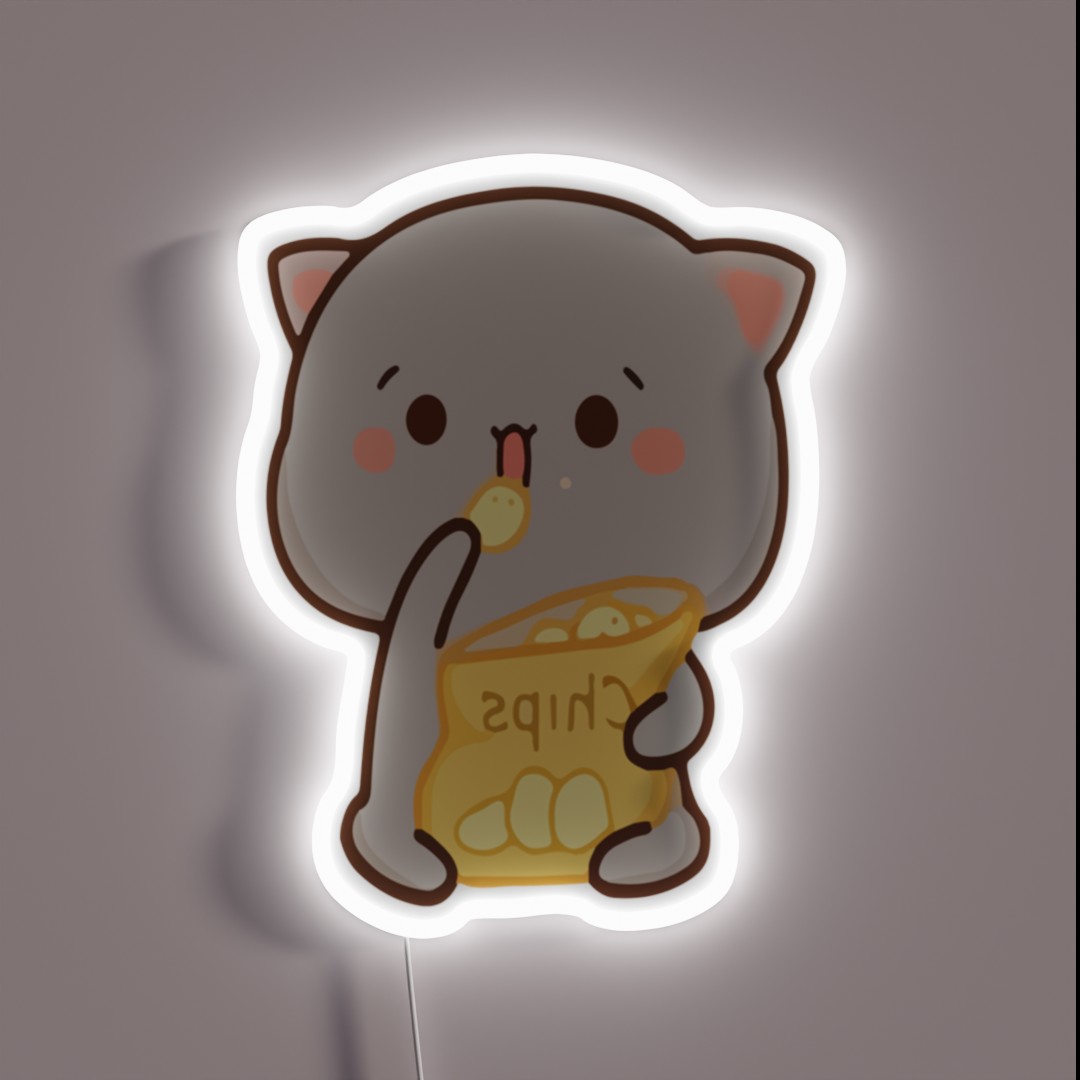 Mochi Mochi Peach Cat With Chips Long RGB Neon Sign Mochi Mochi Peach Cat With Chips Long RGB Neon Sign