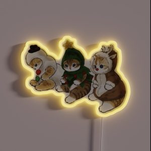 Mofusand Christmas Trio Snowman Christmas Tree And Reindeer RGB Neon Sign