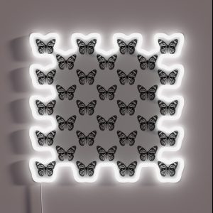 Monarch Butterfly Repeat Pattern Butterflies Insects Wings Nature Black And White RGB Neon Sign