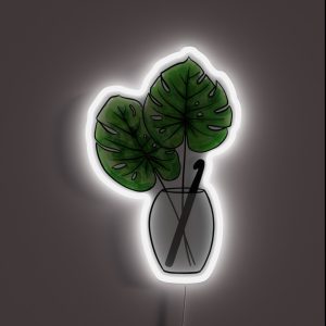 Monstera Leaf Vase With Crochet Hook RGB Neon Sign Monstera Leaf Vase With Crochet Hook RGB Neon Sign