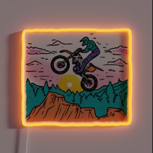 Motorcycle Jumping At Sunset RGB Neon Sign Motorcycle Jumping At Sunset RGB Neon Sign