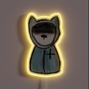 Mysterious Cat In A Raincoat With A Cross RGB Neon Sign