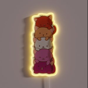 New Orange Lesbian Pride Flag Kawaii Cats RGB Neon Sign New Orange Lesbian Pride Flag Kawaii Cats RGB Neon Sign