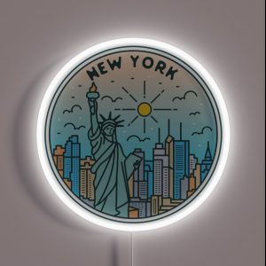 New York NY Illustrated Badge Retro Vintage Nature RGB Neon Sign New York NY Illustrated Badge Retro Vintage Nature RGB Neon Sign