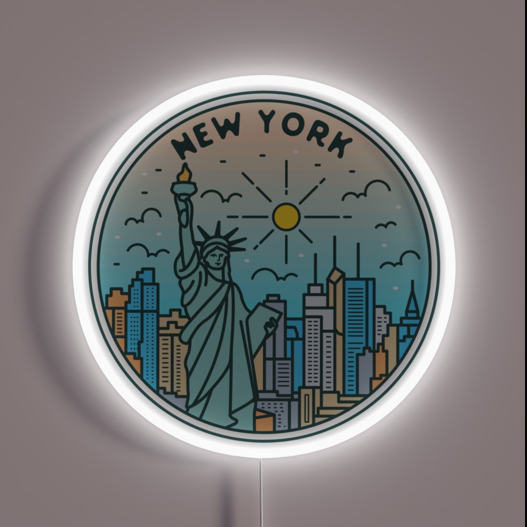 New York NY Illustrated Badge Retro Vintage RGB Neon Sign New York NY Illustrated Badge Retro Vintage RGB Neon Sign