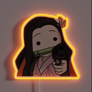 Nezuko With A Gun RGB Neon Sign