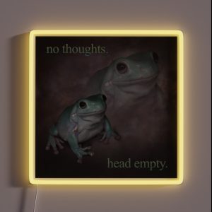 No Thoughts Head Empty Frog Retro Word Art Meme RGB Neon Sign