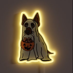 No Tricks Just Treats Ghost Dog Brown RGB Neon Sign