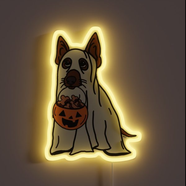 No Tricks Just Treats Ghost Dog Brown RGB Neon Sign