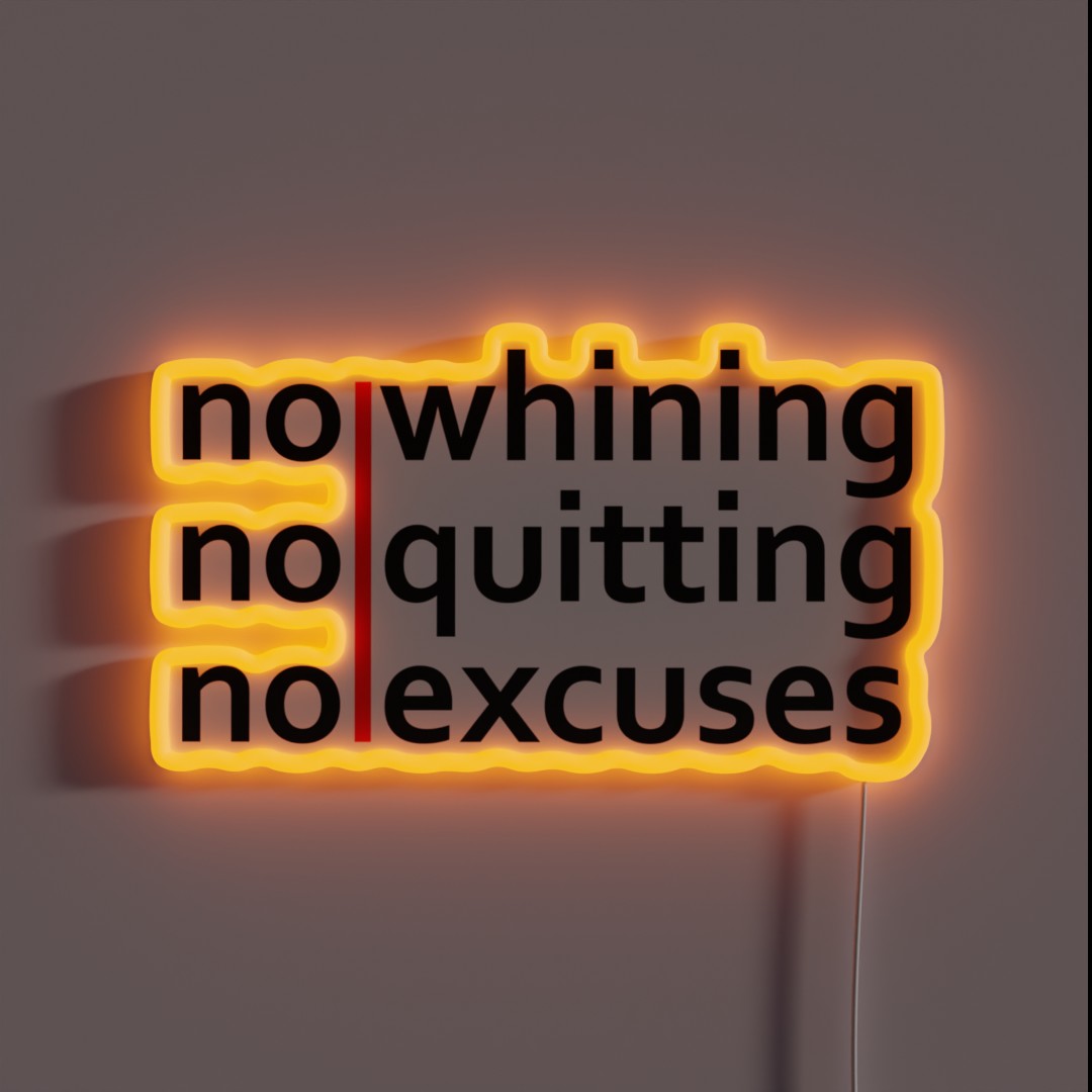 No Whining No Quitting No Excuses RGB Neon Sign No Whining No Quitting No Excuses RGB Neon Sign