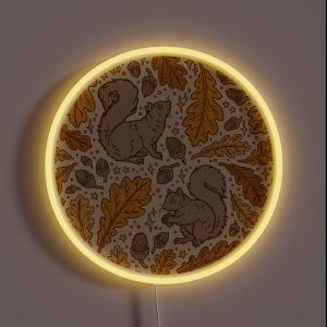 Oak And Squirrels Animal Autumn Nature Pattern RGB Neon Sign Oak And Squirrels Animal Autumn Nature Pattern RGB Neon Sign