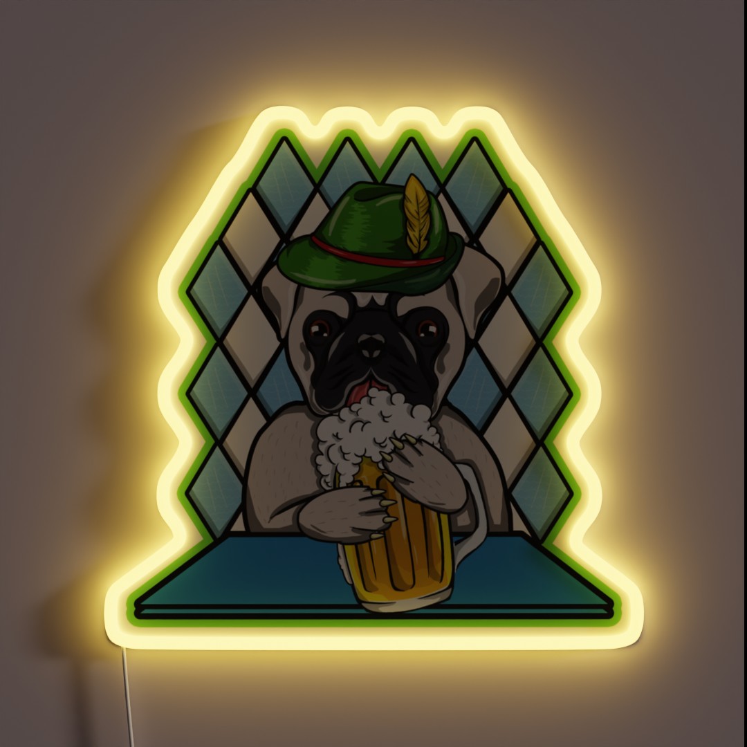 Oktoberfest Beer Drinking Pug Dog Pugtoberfest RGB Neon Sign Oktoberfest Beer Drinking Pug Dog Pugtoberfest RGB Neon Sign