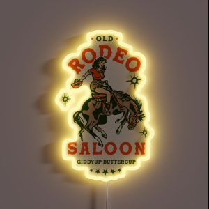 Old Rodeo Saloon Giddyup Buttercup Vintage Cowgirl Pinup RGB Neon Sign