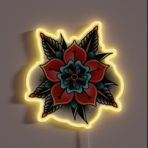 Old School Tattoo Flower Print RGB Neon Sign Old School Tattoo Flower Print RGB Neon Sign
