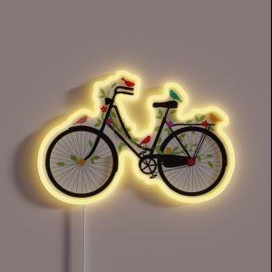 Old Vintage Bicycle With Flowers And Birds RGB Neon Sign Old Vintage Bicycle With Flowers And Birds RGB Neon Sign