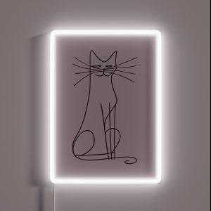 One Line Smiling Cat Art RGB Neon Sign