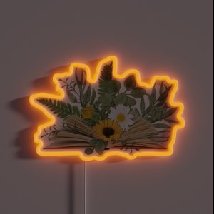 Open Book With Florals And Leaves RGB Neon Sign