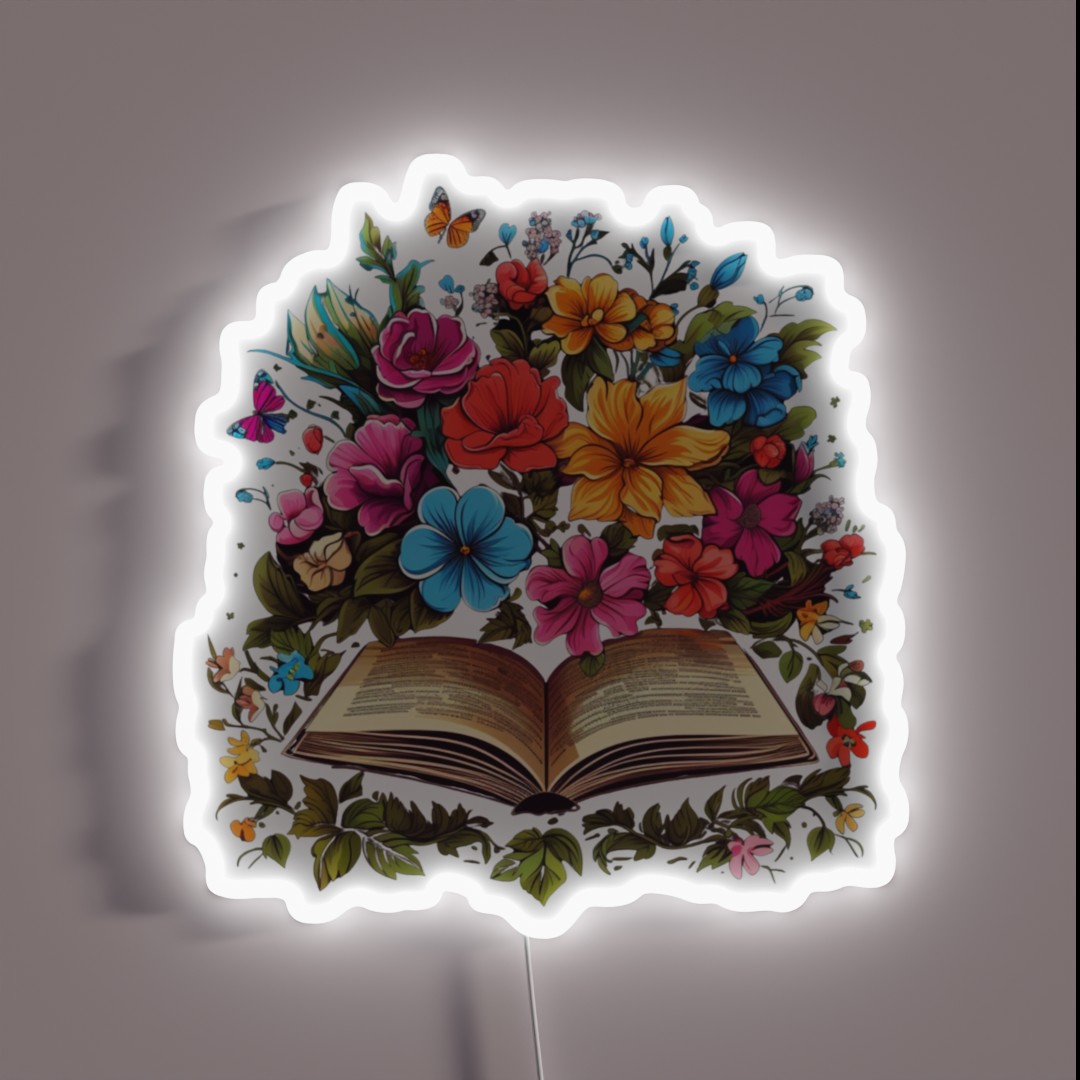 Open Book With Wild Flowers Book Aesthetic RGB Neon Sign Open Book With Wild Flowers Book Aesthetic RGB Neon Sign