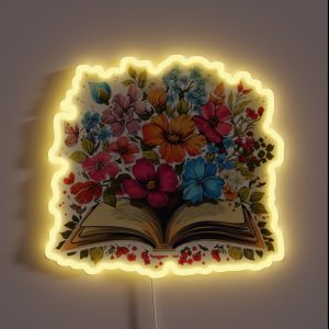 Open Book With Wild Flowers Book Aesthetic RGB Neon Sign
