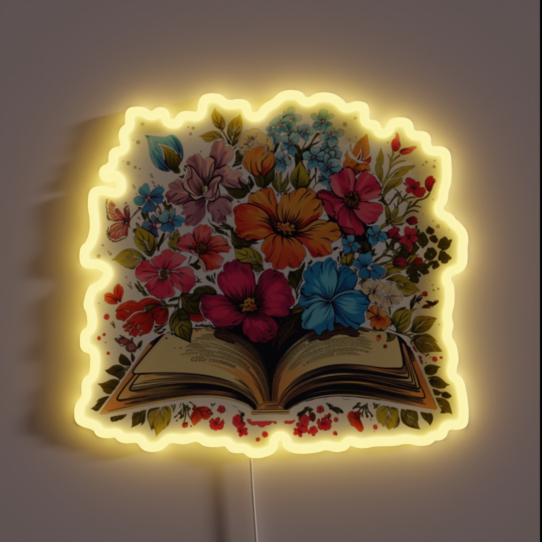 Open Book With Wild Flowers Book Aesthetic RGB Neon Sign Open Book With Wild Flowers Book Aesthetic RGB Neon Sign