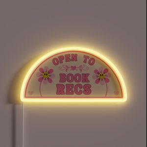 Open To Book Recs For Book Lovers And Bookish Kindle Girlies In Aesthetic Pink RGB Neon Sign Open To Book Recs For Book Lovers And Bookish Kindle Girlies In Aesthetic Pink RGB Neon Sign