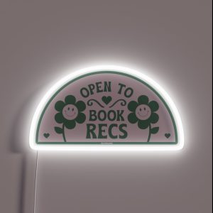 Open To Book Recs Retro Groovy Flowers Daisy Daisies Aesthetic Bookish Pastel Pink Dark Green For Kindle Reading Girl Tbr RGB Neon Sign