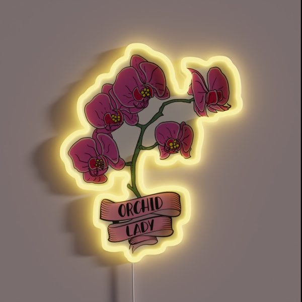Orchid Plant Lady Cartoon RGB Neon Sign