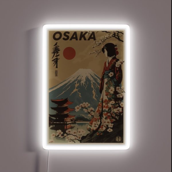 Osaka Japan Vintage Travel Art Poster RGB Neon Sign