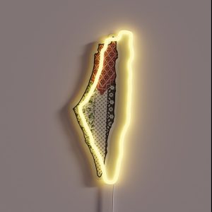 Palestine Map With Keffiyeh And Thobe Patterns RGB Neon Sign Palestine Map With Keffiyeh And Thobe Patterns RGB Neon Sign