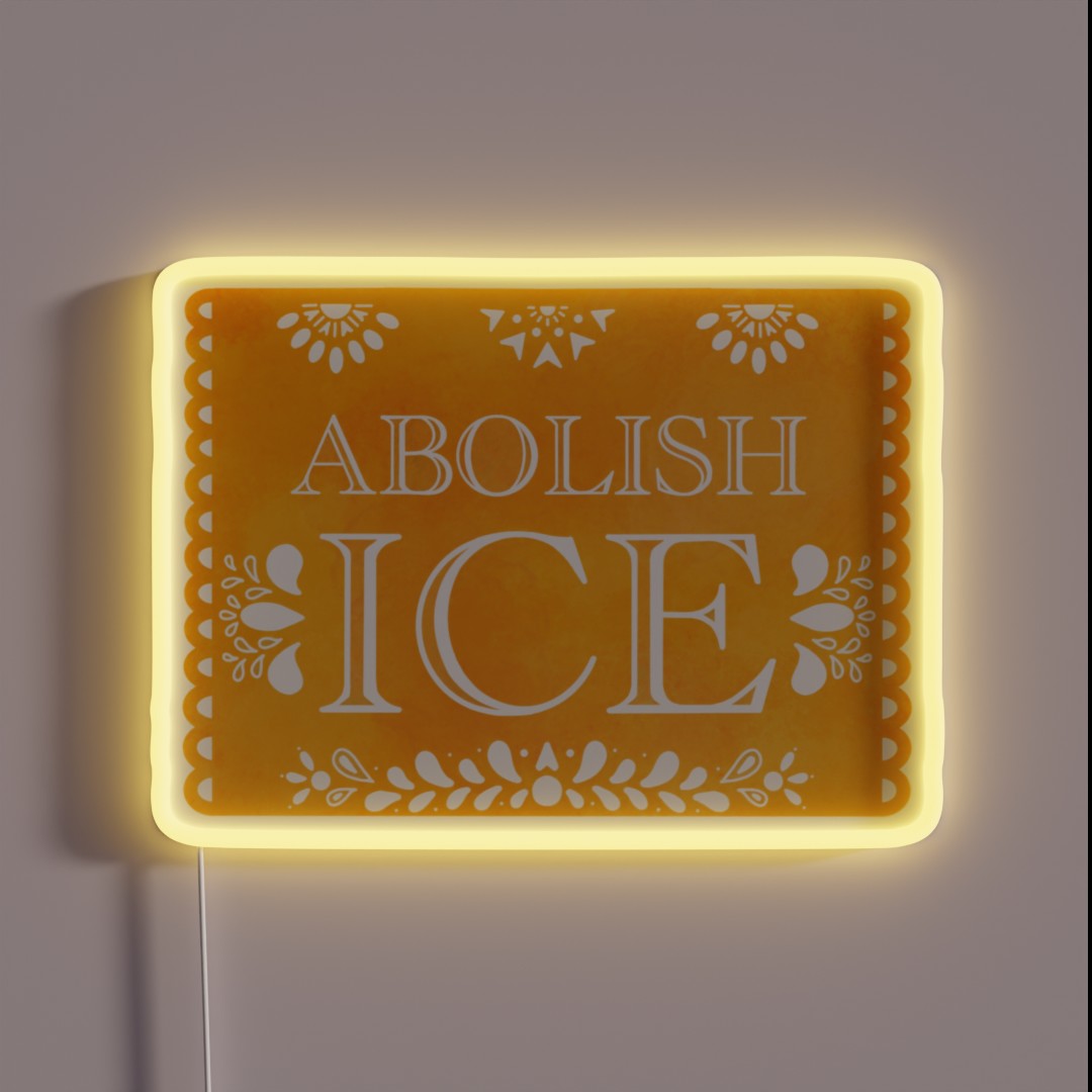 Papel Picado Abolish ICE Yellow RGB Neon Sign Papel Picado Abolish ICE Yellow RGB Neon Sign