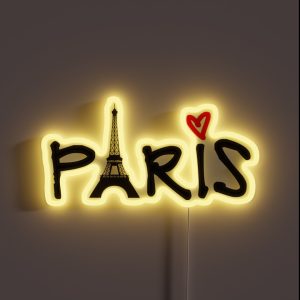 Paris With Eiffel Tower And Red Heart RGB Neon Sign
