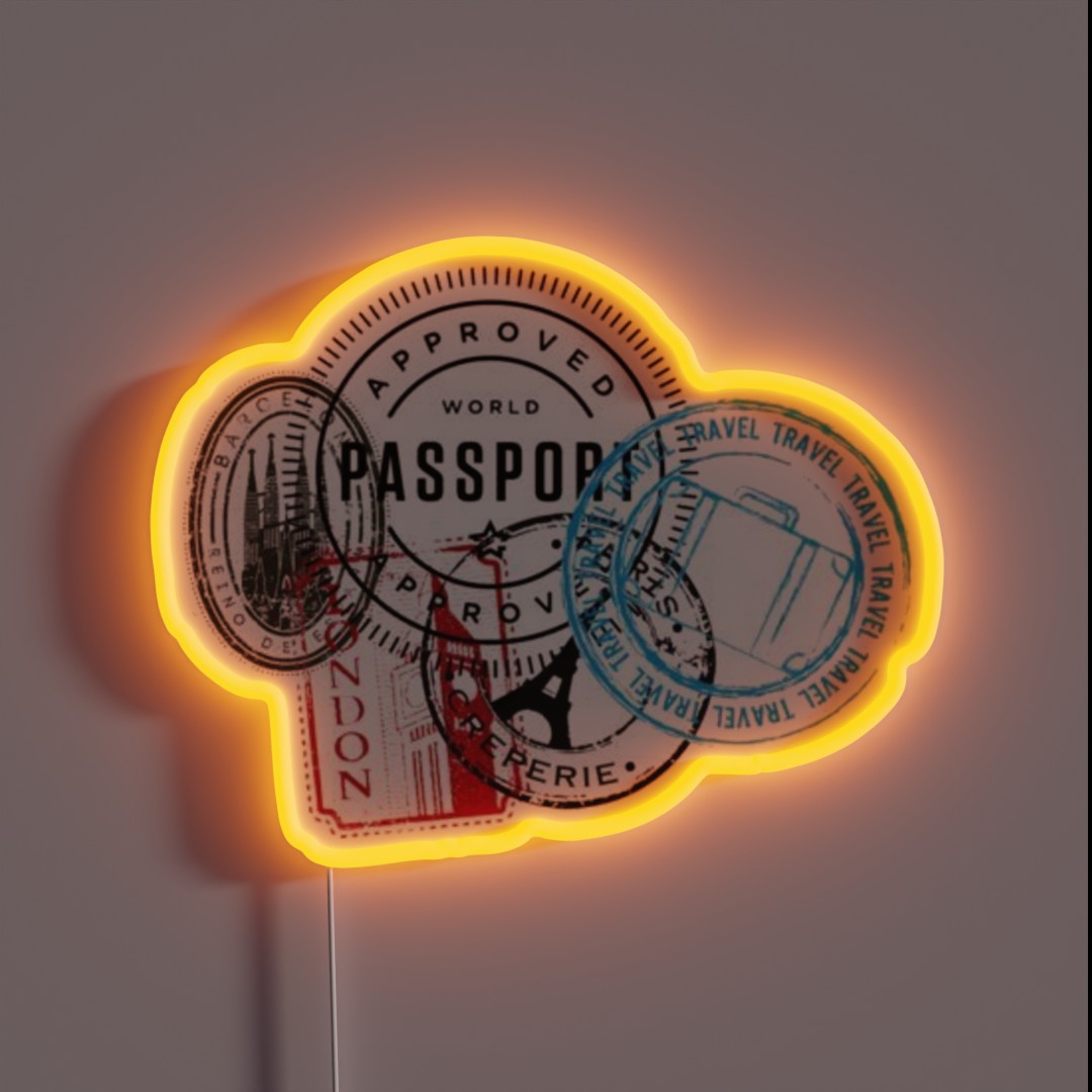 Passport Stamps RGB Neon Sign Passport Stamps RGB Neon Sign