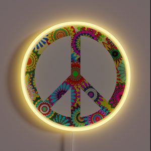 Peace Sign Cool Retro Flowers Design RGB Neon Sign Peace Sign Cool Retro Flowers Design RGB Neon Sign