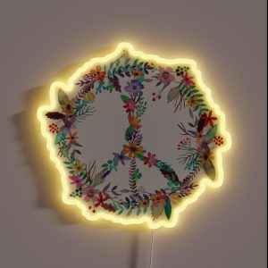 Peace Sign Floral Wreath RGB Neon Sign