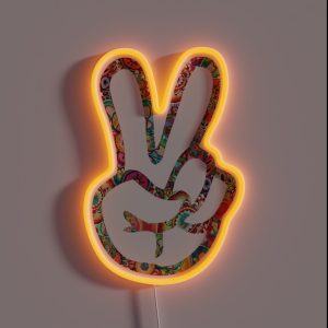 Peace Sign Hand RGB Neon Sign