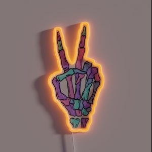 Peace Sign Skeleton Fingers RGB Neon Sign