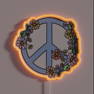 Peace Sign With Flowers RGB Neon Sign Peace Sign With Flowers RGB Neon Sign