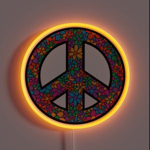 Peace Symbol Floral Hippie Sign RGB Neon Sign