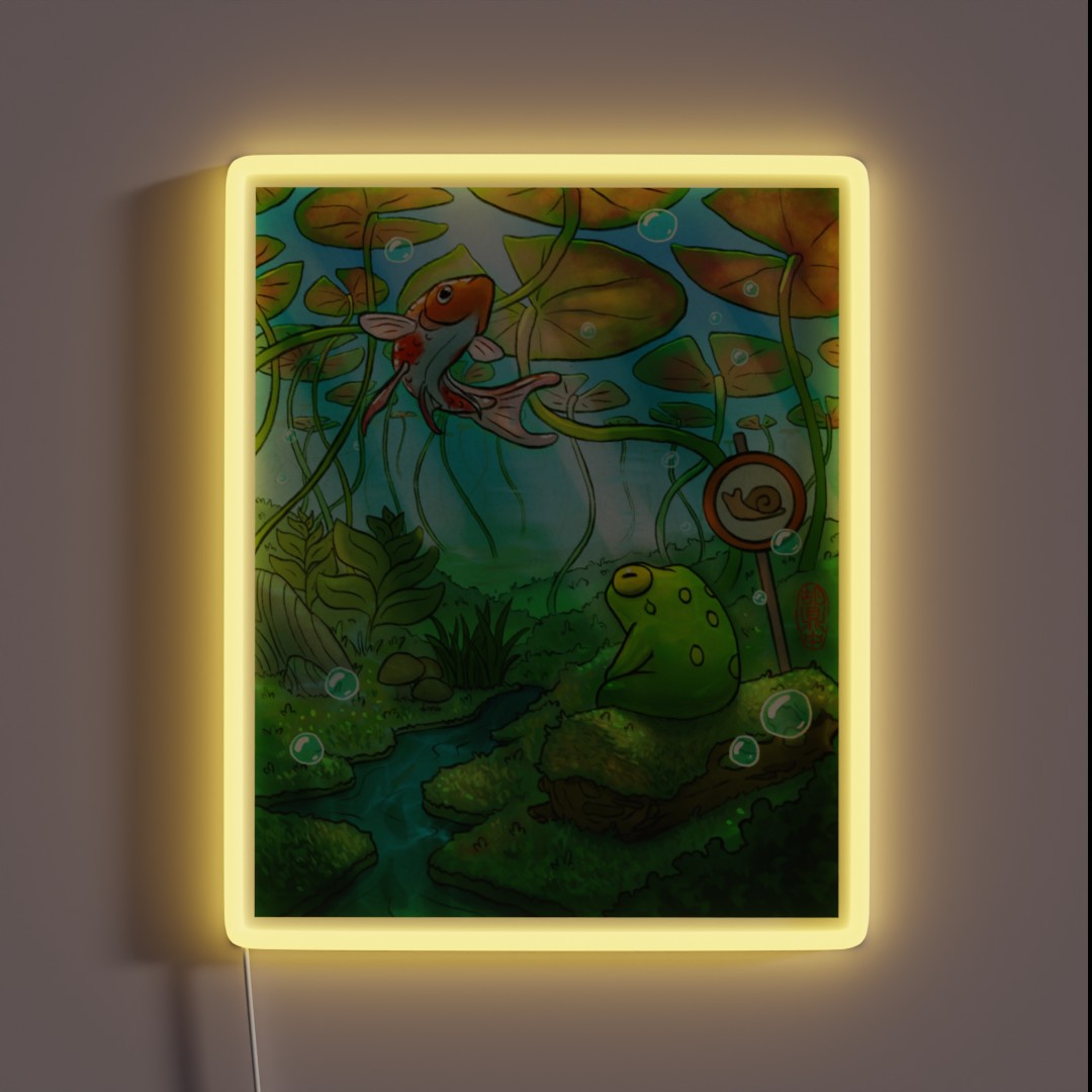 Peaceful Underwater Lilypads With Frog And RGB Neon Sign Peaceful Underwater Lilypads With Frog And RGB Neon Sign