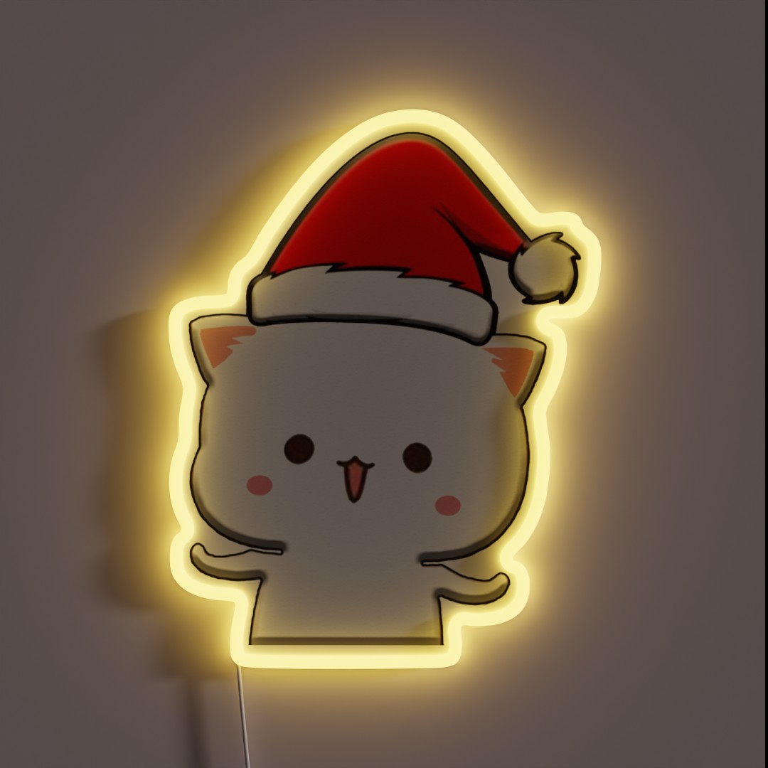 Peach Mochi Mochi Cat Santa Hat RGB Neon Sign Peach Mochi Mochi Cat Santa Hat RGB Neon Sign